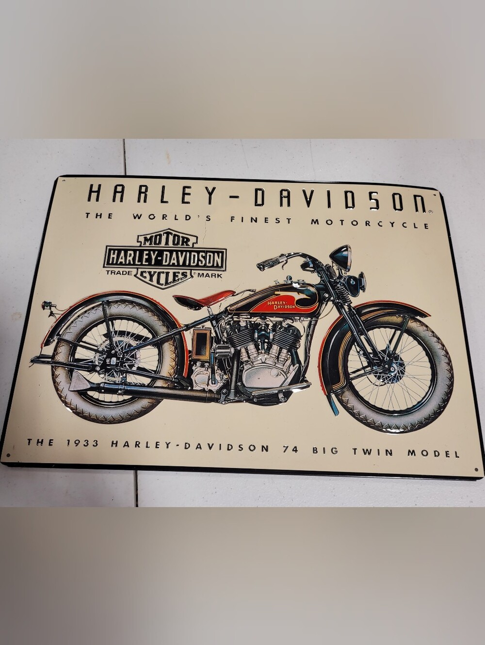 Harley-Davidson Vintage Motorcycle Wall Art - Cream & Black